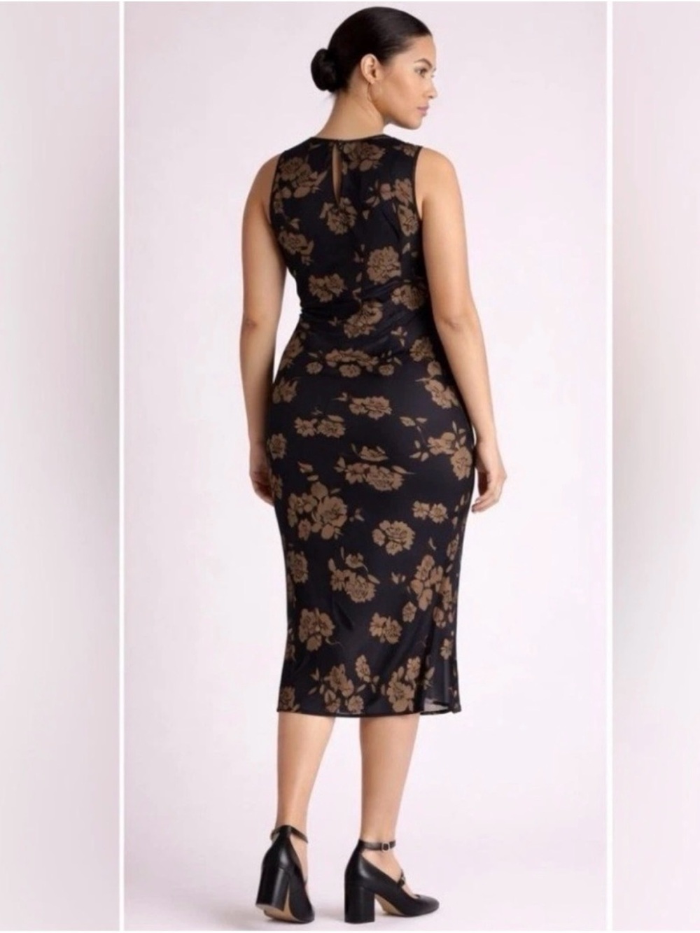 Quince Black Mulberry Silk Dress with Brown Floral Pattern - NWT - Picture 3 of 8